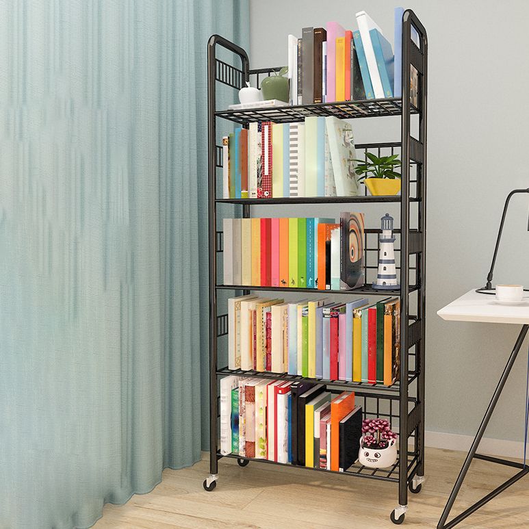 Contemporary Style Metal Bookcase Wheel Bookshelf for Office