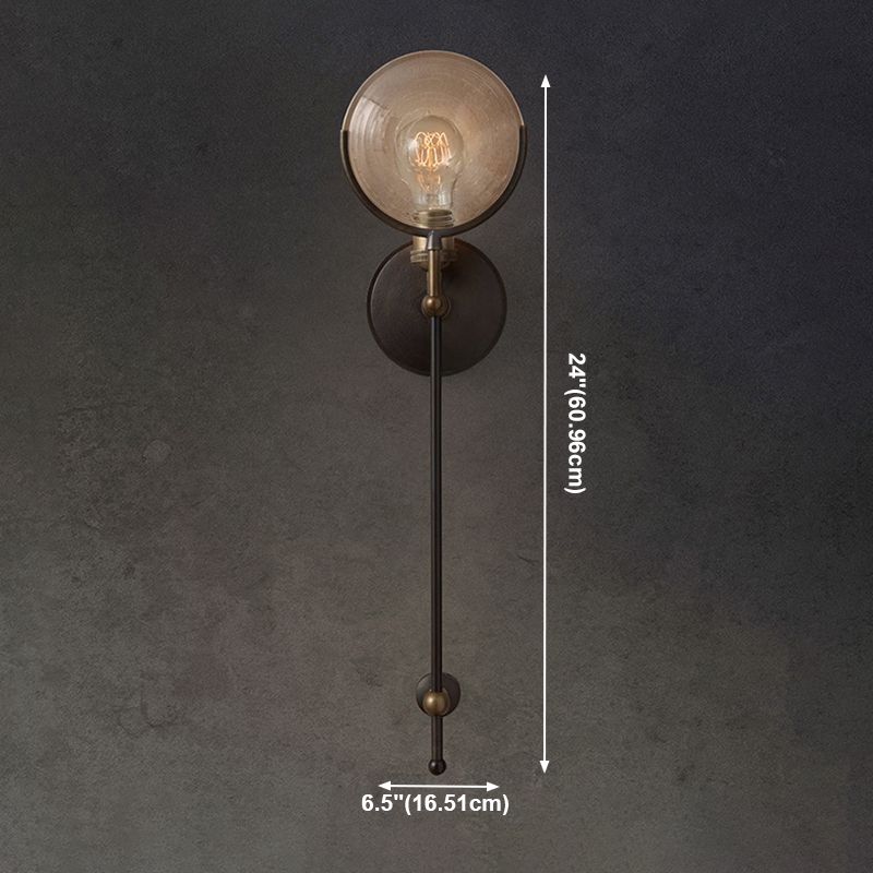 Glass Round Shade Wall Lighting Industrial Style 1 Light Wall Mounted Light Fixture in Black