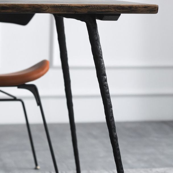 Black Oak Wood Dining Table Set 1/2/5 Pcs Industrial Metal Dinette Set for Home