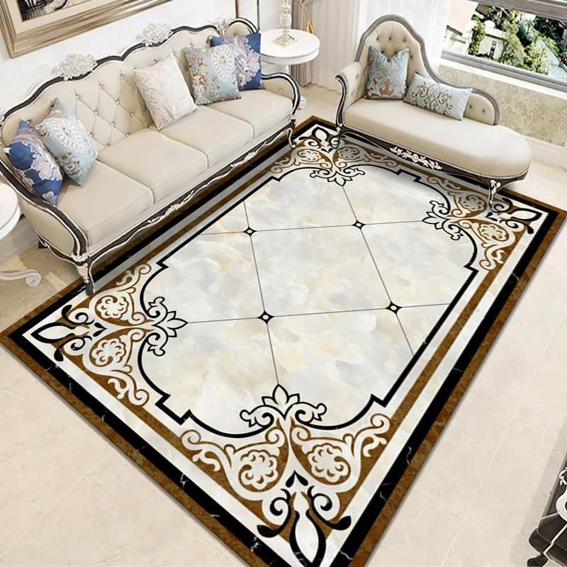 Victorian Swirl Pattern Carpet Polyester Indoor Rug Non-Slip Backing Area Rug for Living Room