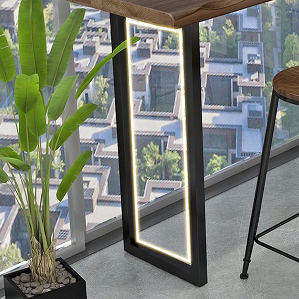 Contemporary Rectangle Bar Dining Table Wood Sled Bar Height Table in Brown