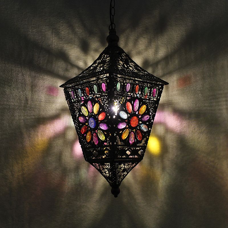 Rust Lantern Hanging Lamp Kit Traditional Metal 1 Head Restaurant Suspension Lighting