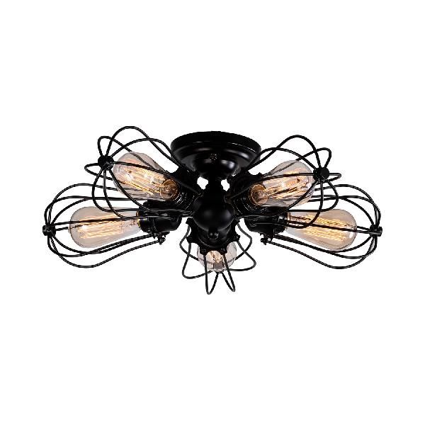 Bulb Shaped Iron Semi Flush Ceiling Light with Wire Guard Vintage Style 3/4/5 Lights Indoor Ceiling Light in Black/Silver