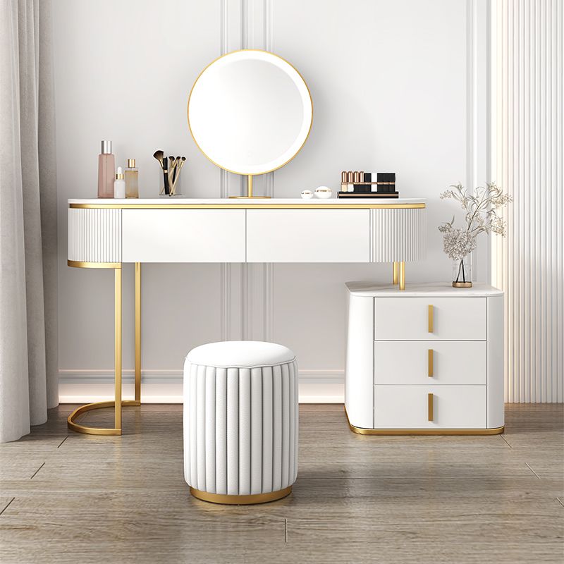 5 Drawers Vanity Set with Padded Stool 29.52" High Dresser in White