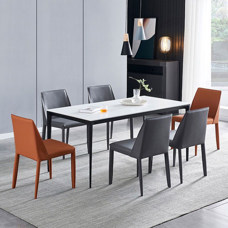 Modern Rectangle Dining Table Sintered Stone Top Table with 4 Black Metal Legs