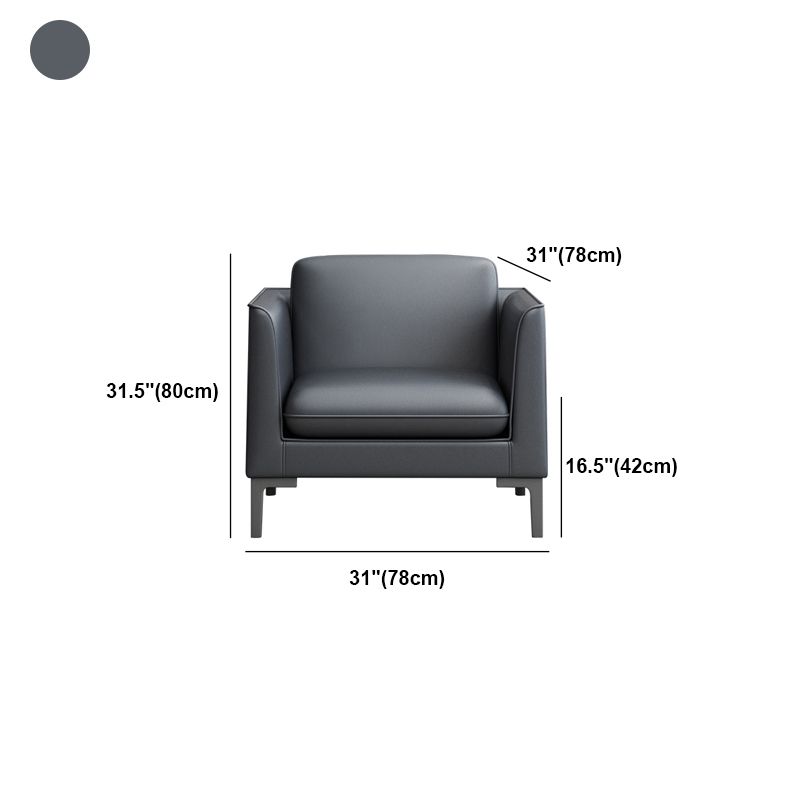 Glam Black Cushions Square Arm Genuine Leather Stationary Sofa