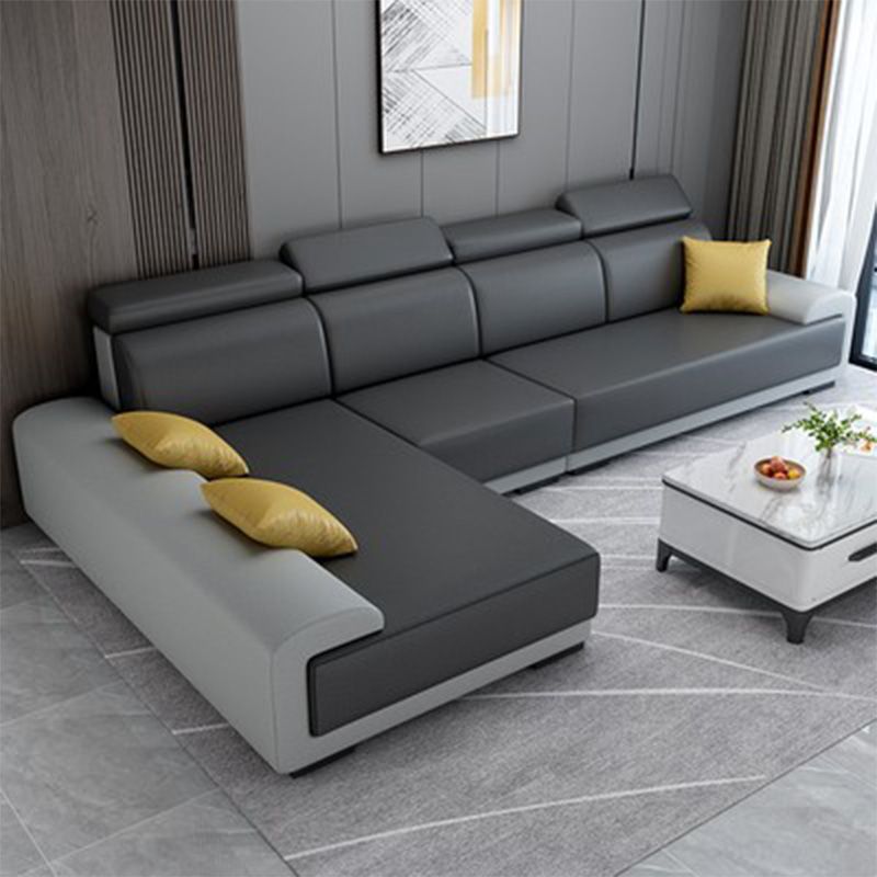 Faux Leather Pillow Top Arm Sectionals with Wear-Resistant for Living Room