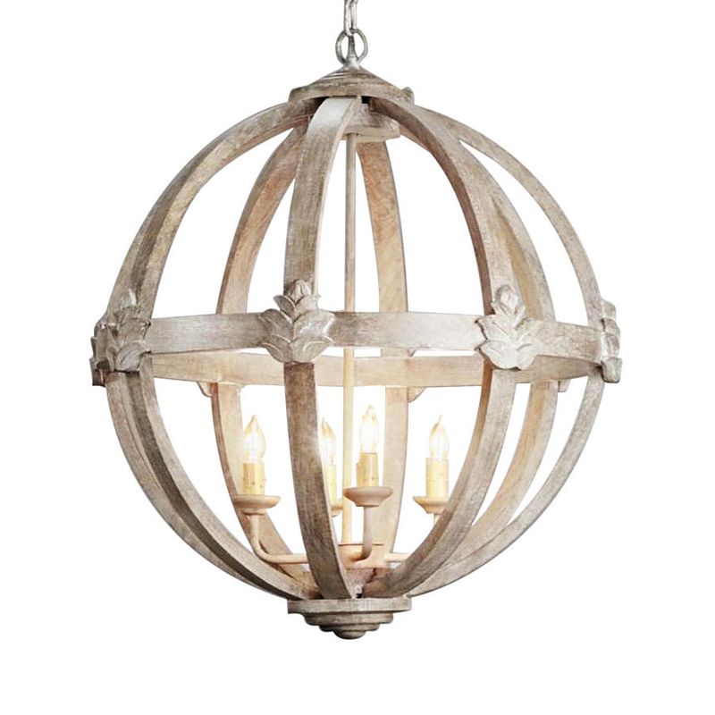 Chandelier suspendu en bois en cage Classic Suspension Suspension Lumière en blanc en détresse