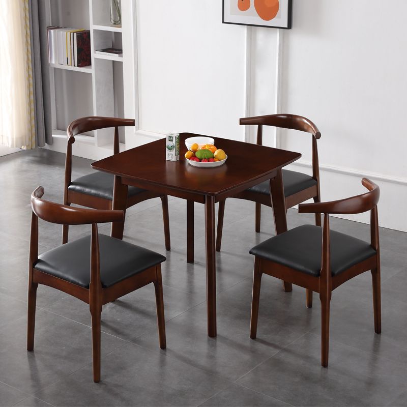 Square Industrial Dining Table Wood Color Fixed Table with Rubberwood Solid Wood