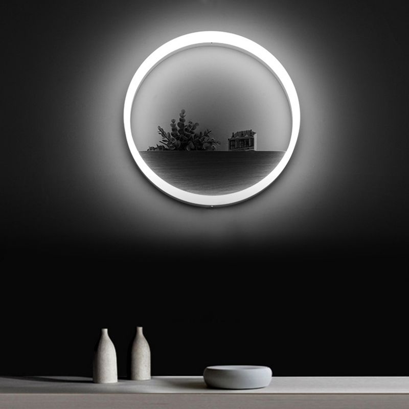 1 Light Round Wall Mounted Lamps Modern Style Wood Wall Sconce (Decoration Not Included)