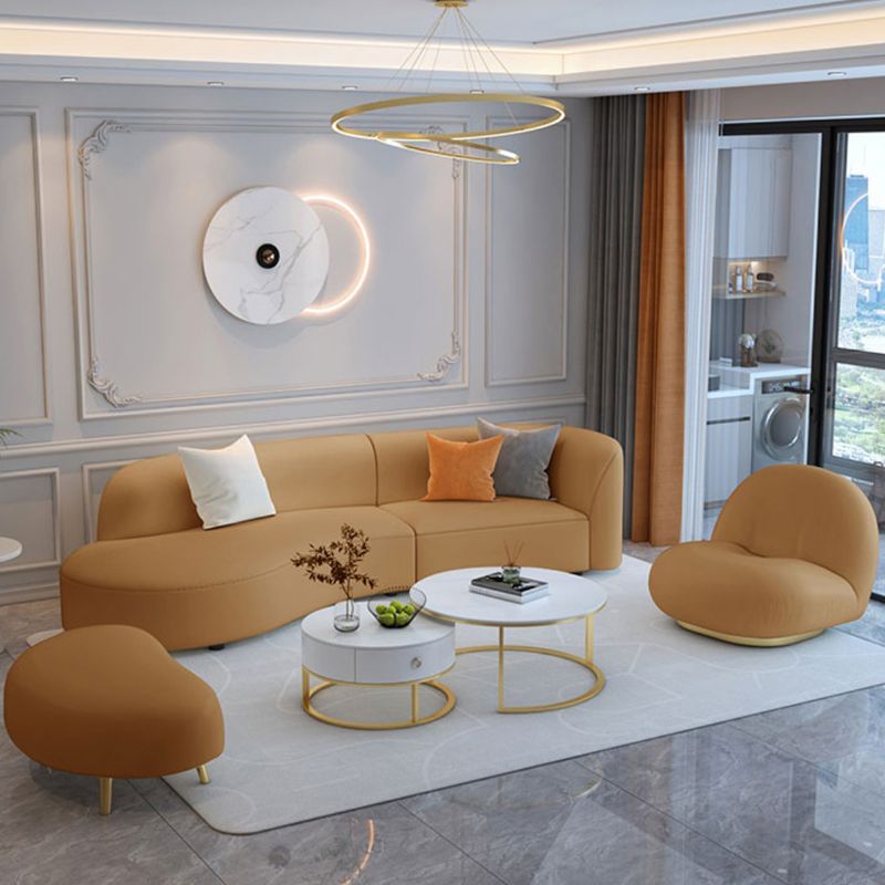 Brown One Arm Sectional Sofas Solid Wood Sectional Couch for Living Room