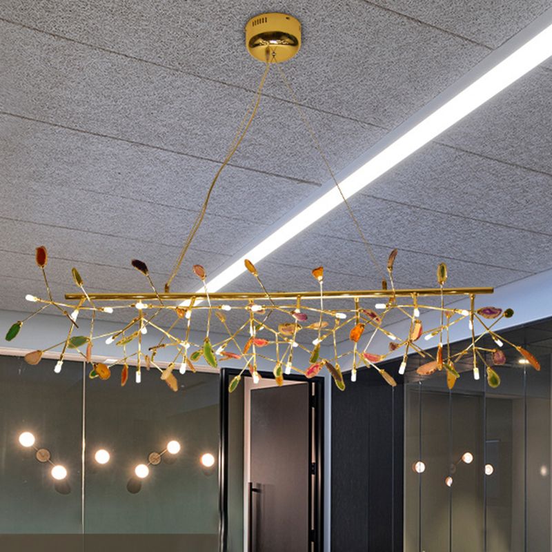 Branch Island Light Nordic Colorful Crystal 16/24 Heads Gold Hanging Ceiling Light for Dining Room