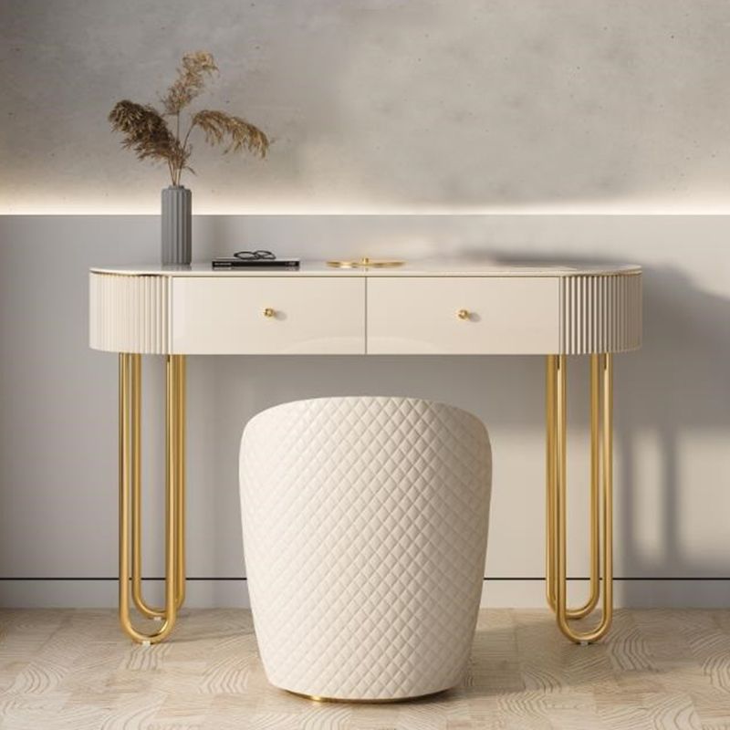 Glam Wood Vanity Dressing Table 2-Drawer Slate Top Make-up Vanity