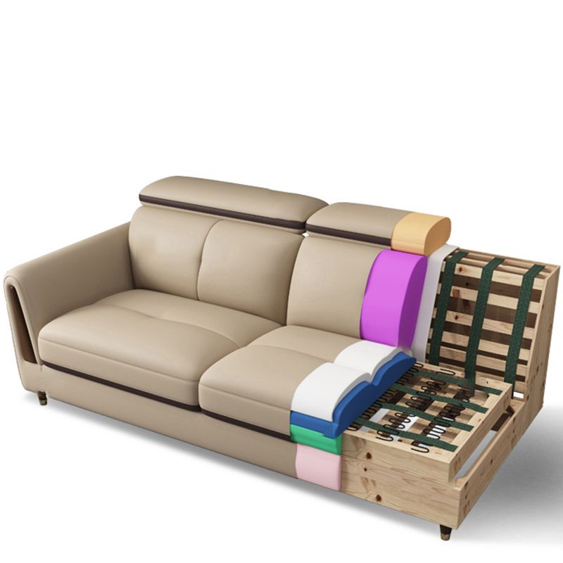 Scandinavian Stain-Resistant Genuine Leather Light-grey Sofa & Chaise