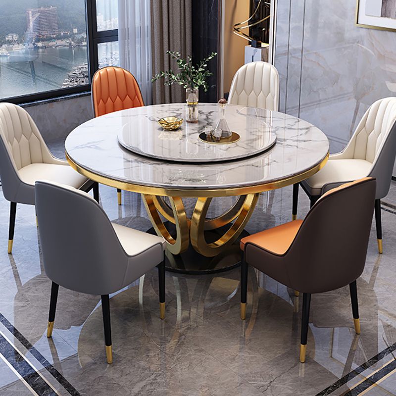 Nordic Glam Dining Round Table Dining Sintered Stone Table for Restaurant with Metal Legs