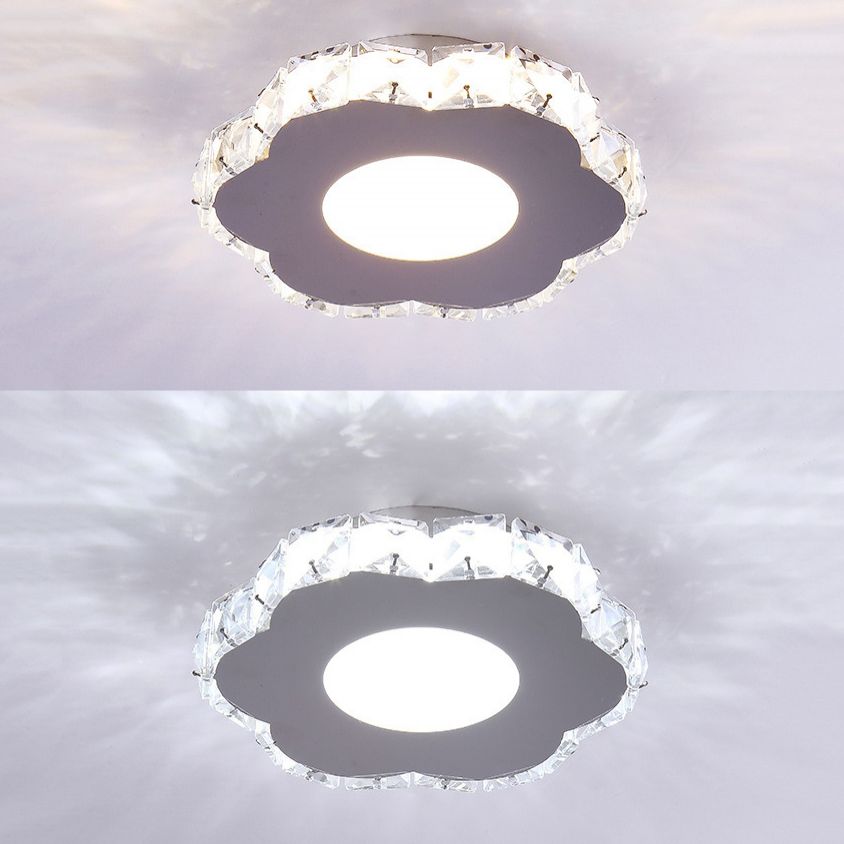 Silver Shaded Semi Flush Mount Lighting Modern LED Crystal Ceiling Light Fixture