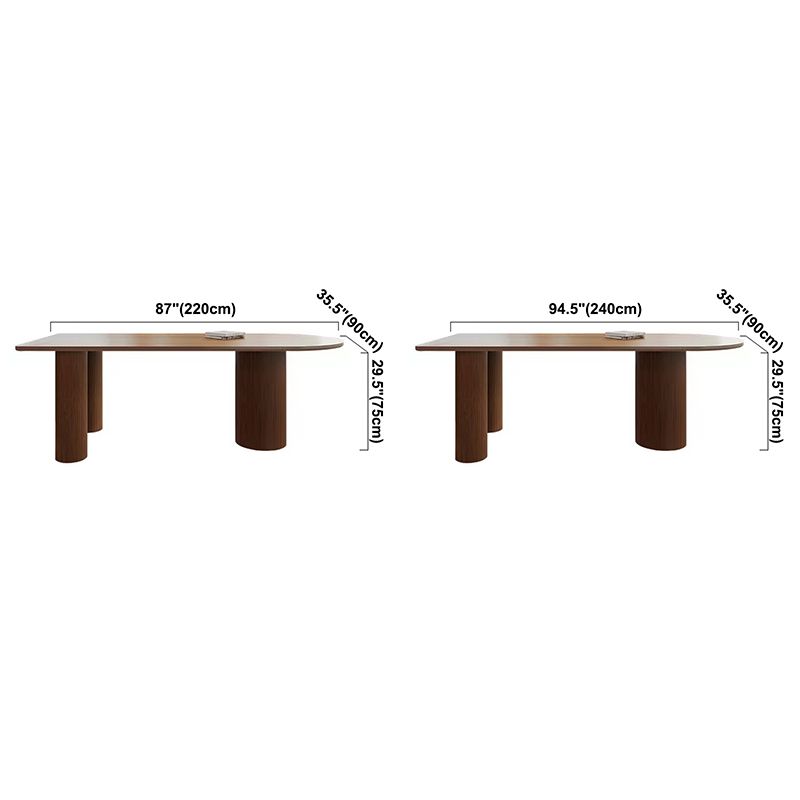 Forma gratis Mesa de comedor de tono marrón de madera maciza Mesa de 3 patas moderna para comedor para comedor