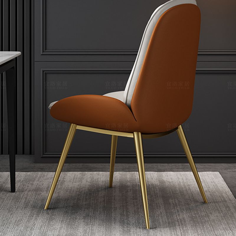 Glam Parsons Chair Faux Leather Kitchen Dining Chair with Metal Legs