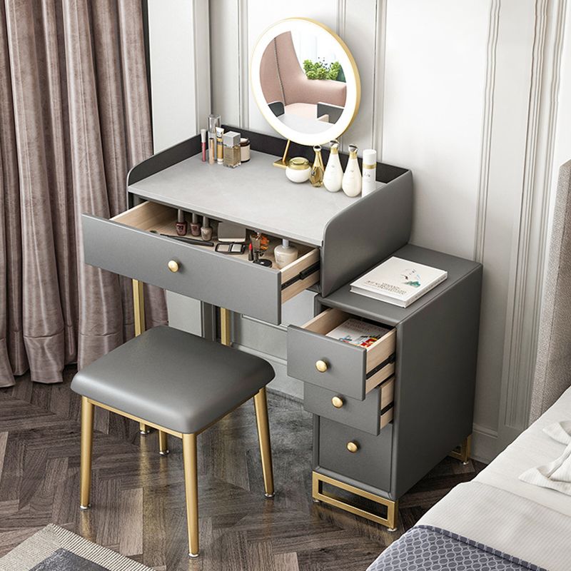 Glam Slate Top Vanity Table with 4 Drawer Dressing Table in Grey