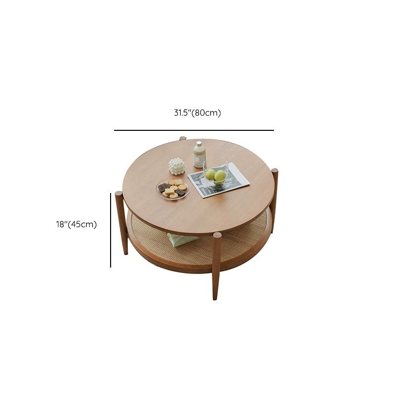 Tropical Round Cocktail Table Storage Solid Wood Coffee Cocktail Table