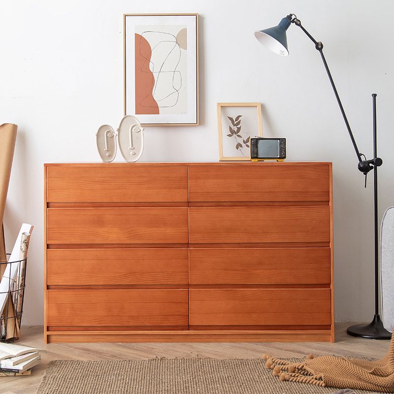 Contemporary Pine Wood Accent Chest with 8 Drawers Standard Chest