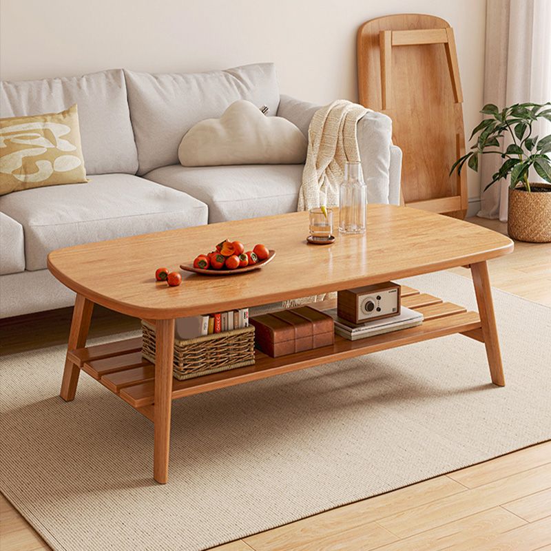 Contemporary Wooden Single Coffee Table 4 Legs Folding Cocktail Table with Storage Shelf