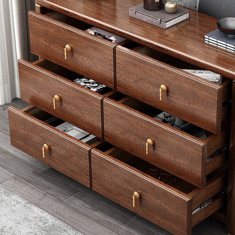 Rectangular Brown Accent Chest Rubberwood Chest with Storage Drawers