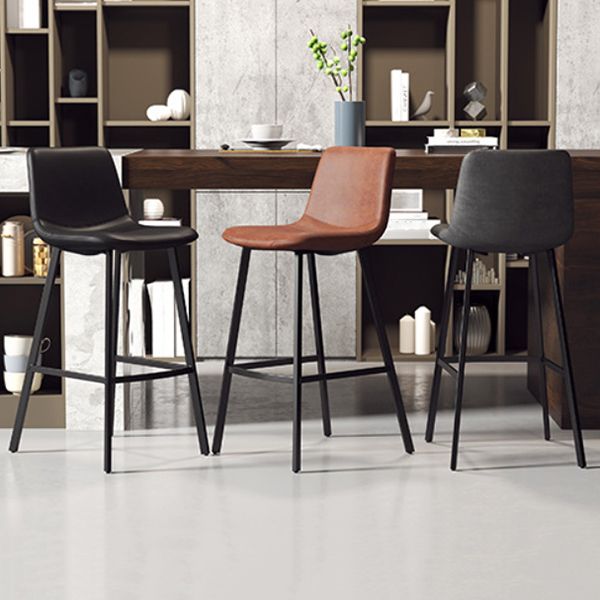Modern Backrest Armless Counter Stool Iron Milk Tea Shop Bar Stool with Leather Cushion