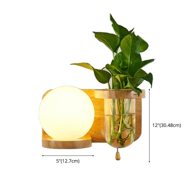 Round Shade Wall Lighting Modern Simple Wood Style Wall Light in Brown and White