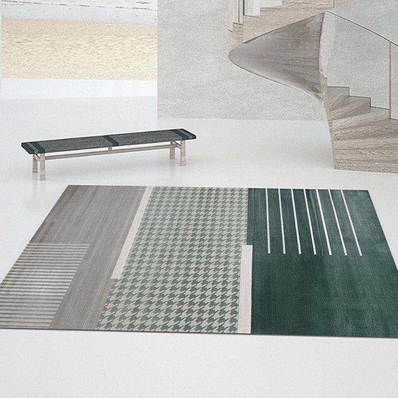 Green Living Room Area Carpet Color-Blcked Polyester Area Rug Stain Resistant Rug