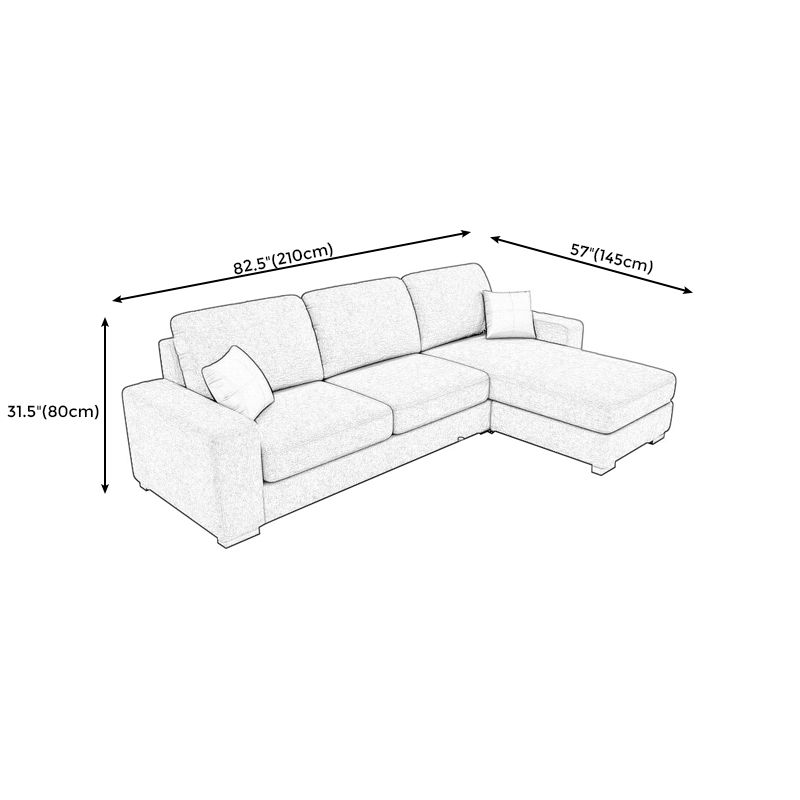 3-Seater Square Arm Pillowed Back Cushions Sectional Sofa with Chaise