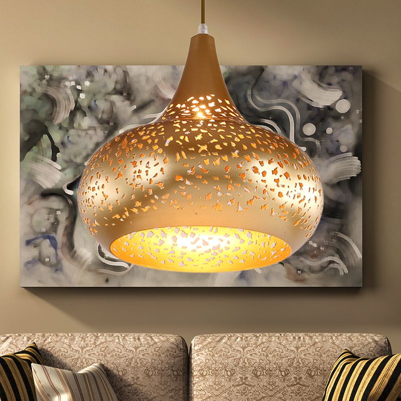 Droplet Hanging Light Traditionary Metal 1 Bulb Pendant Lighting Fixture in Silver/Bronze/Gold for Bedroom