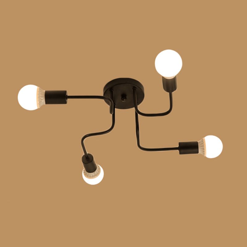 Black Industrial Semi Flush Mount Lighting Wrought Iron Semi Flush Ceiling Light