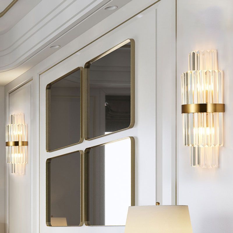 Crystal Half-Cylinder Shape Wall Light Modern Style 2 Lights Wall Light Sconce