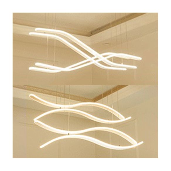 Salle à manger rationalisée Plafond Pendre acrylique LED Chandelier minimaliste en lumière chaude / blanche