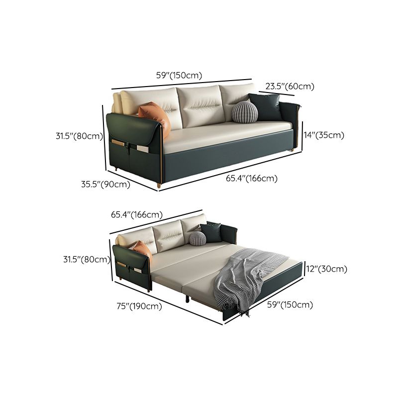 31.5" H Contemporary Faux Leather Square Arm Sofa Bed for Apartment