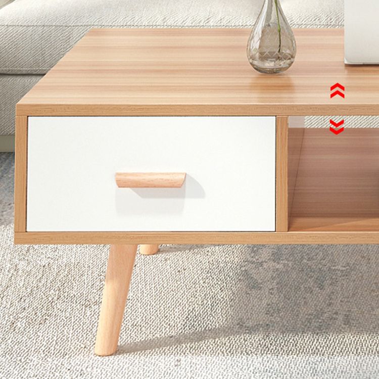 Contemporary 4 Legs Cocktail Table Wood 1 Single Coffee Table with Drawers