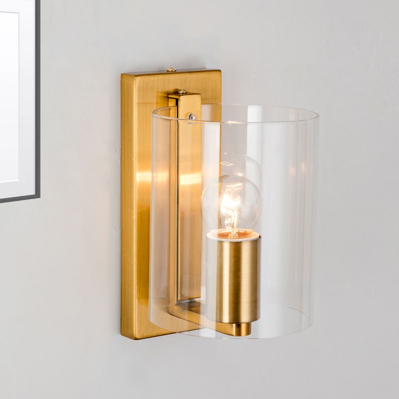 Cilindric Wall Light SCONCE POST Modern helder/getextureerd Wit glas 1 bol messing afwerking wandlamp