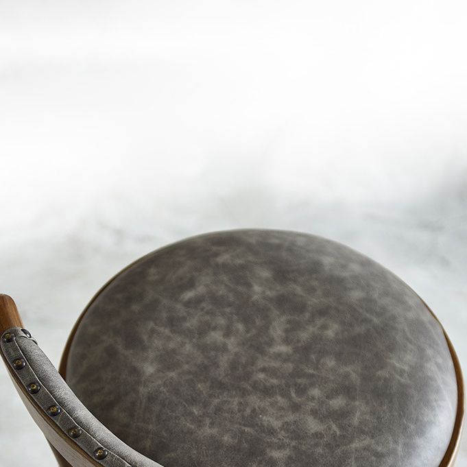 Industrial Upholstered Round Stool Low Back Wood Barstool for Living Room