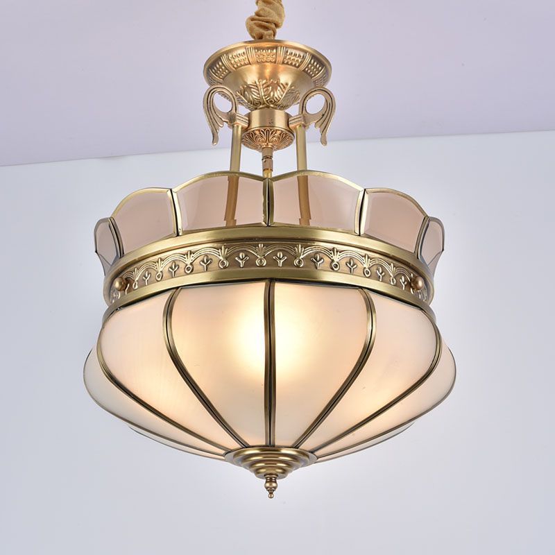 Scalloped Living Room Ceiling Chandelier Colonial Milky Glass 5/7 Heads Gold Hanging Light Fixture