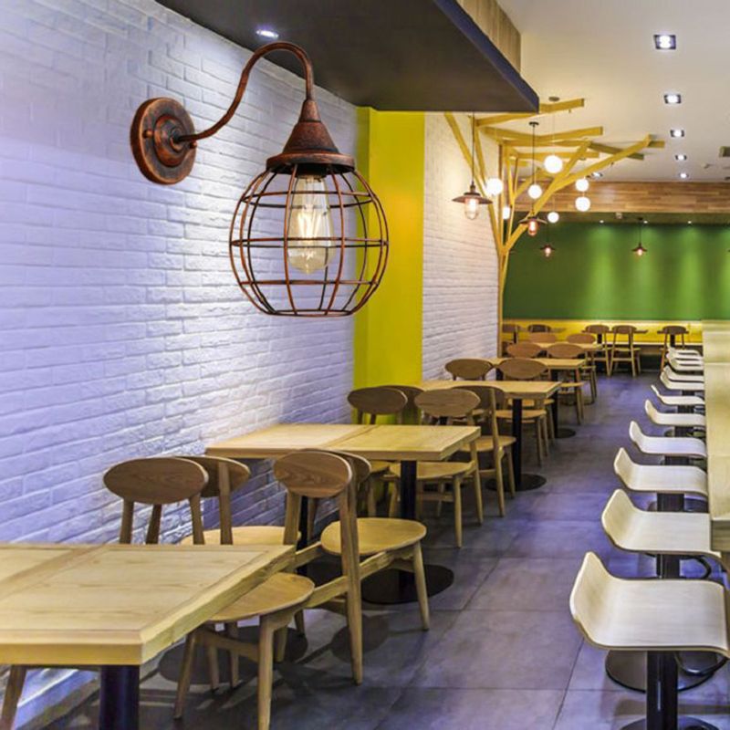 Antique Globe Cage Wall Mount Leuchte Ein-Bulb-Eisenwandleuchte für das Restaurant