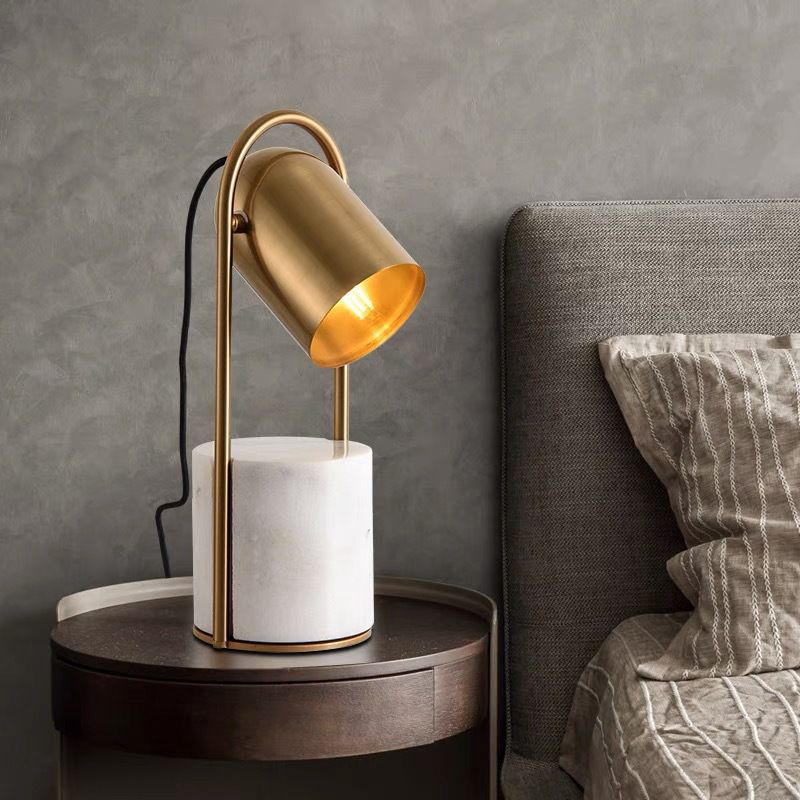 Gold Plated Cylindrical Table Light Post-modern 1 Head Metal Night Lamp with Marble Base