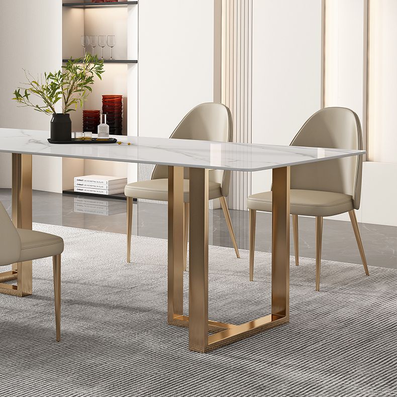 Glam Sintered Stone White Dining Table Rectangle Kitchen Dining Table for Kitchen