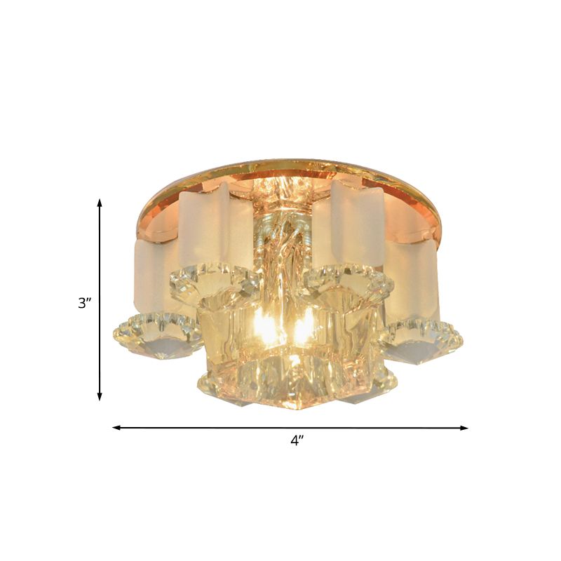 Tan Prismatic Optical Crystal Flushmount Hexagon LED Modernism Close to Ceiling Lighting for Hall