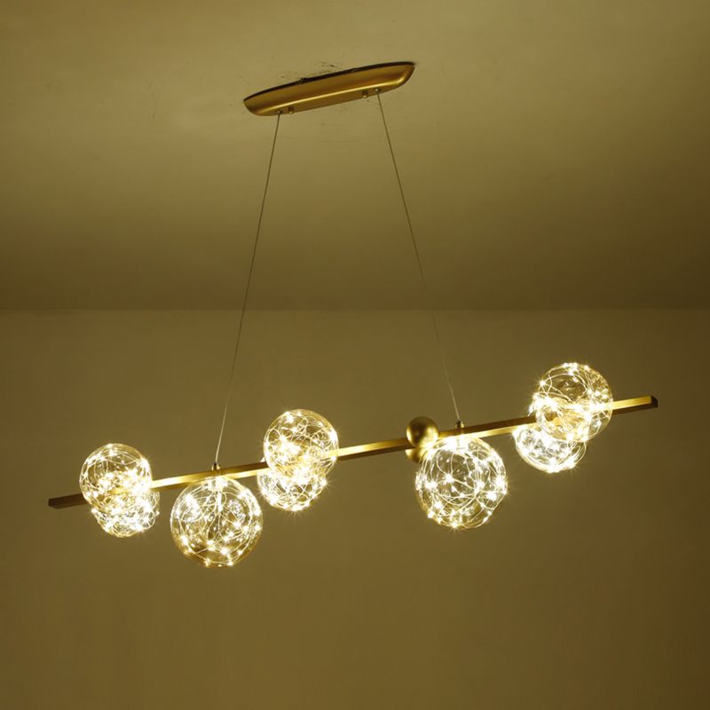 Contemporary Island Light Sphere Glass Island Pendant Lights in Gold for Kitchen