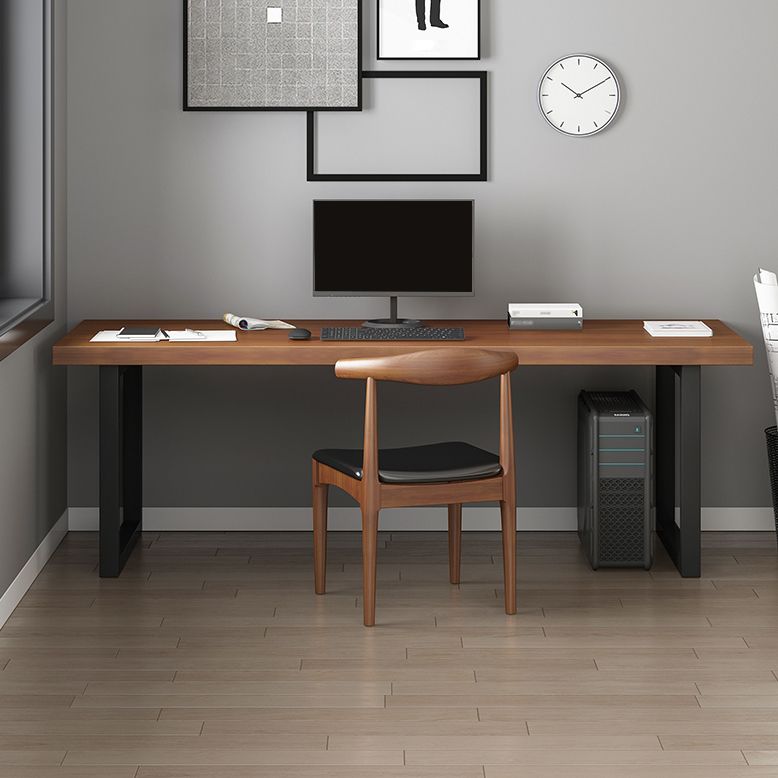 Rectangular Solid Wood Desk with Pine Wood Top and Black Legs