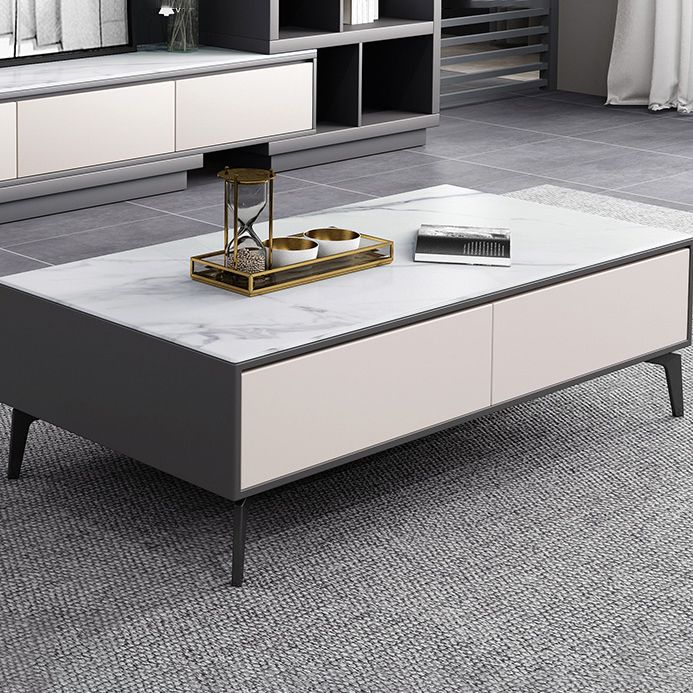 White Contemporary 4 Legs Slate Rectangular Coffee Cocktail Table