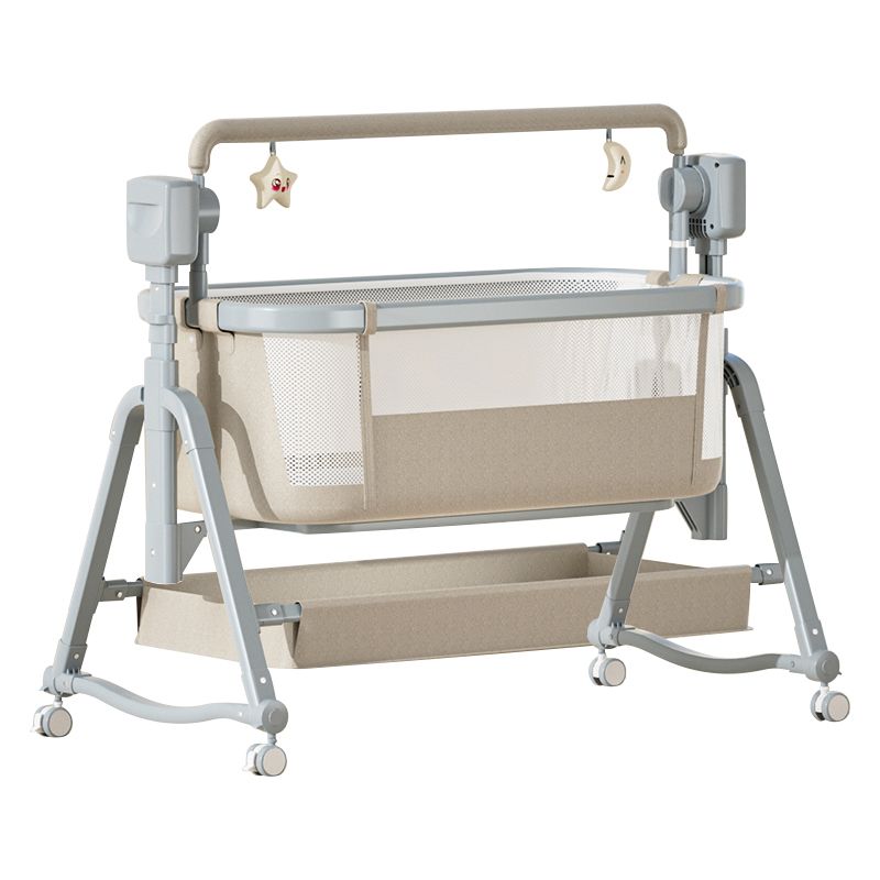 Rocking Crib Cradle Square Metal Cradle with Storage Shelf for Newborn