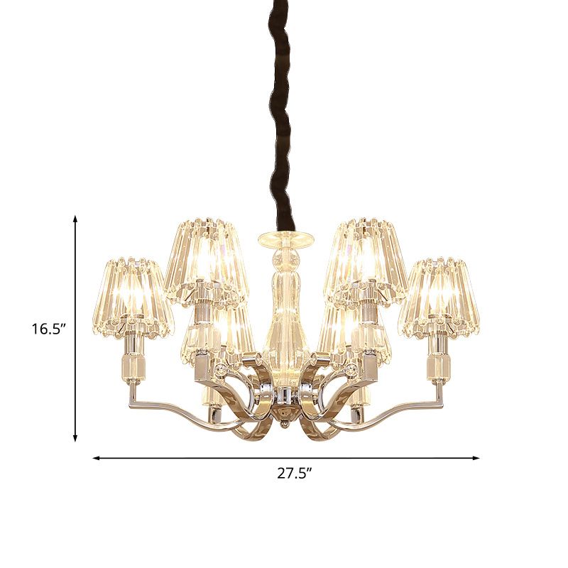 Chrome 6-licht naar beneden verlichting hanger moderne kristallen taps toelopende schaduw kroonluchter voor woonkamer