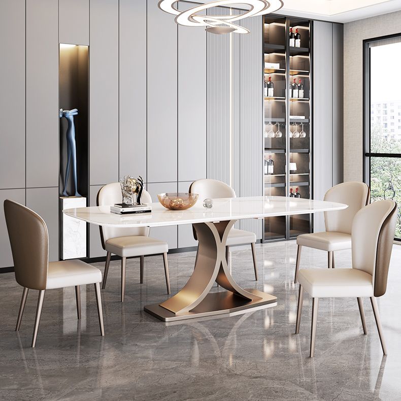 Modern Sintered Stone Dining Room Set with Rectangle Top and Pedestal Base Dining Furniture